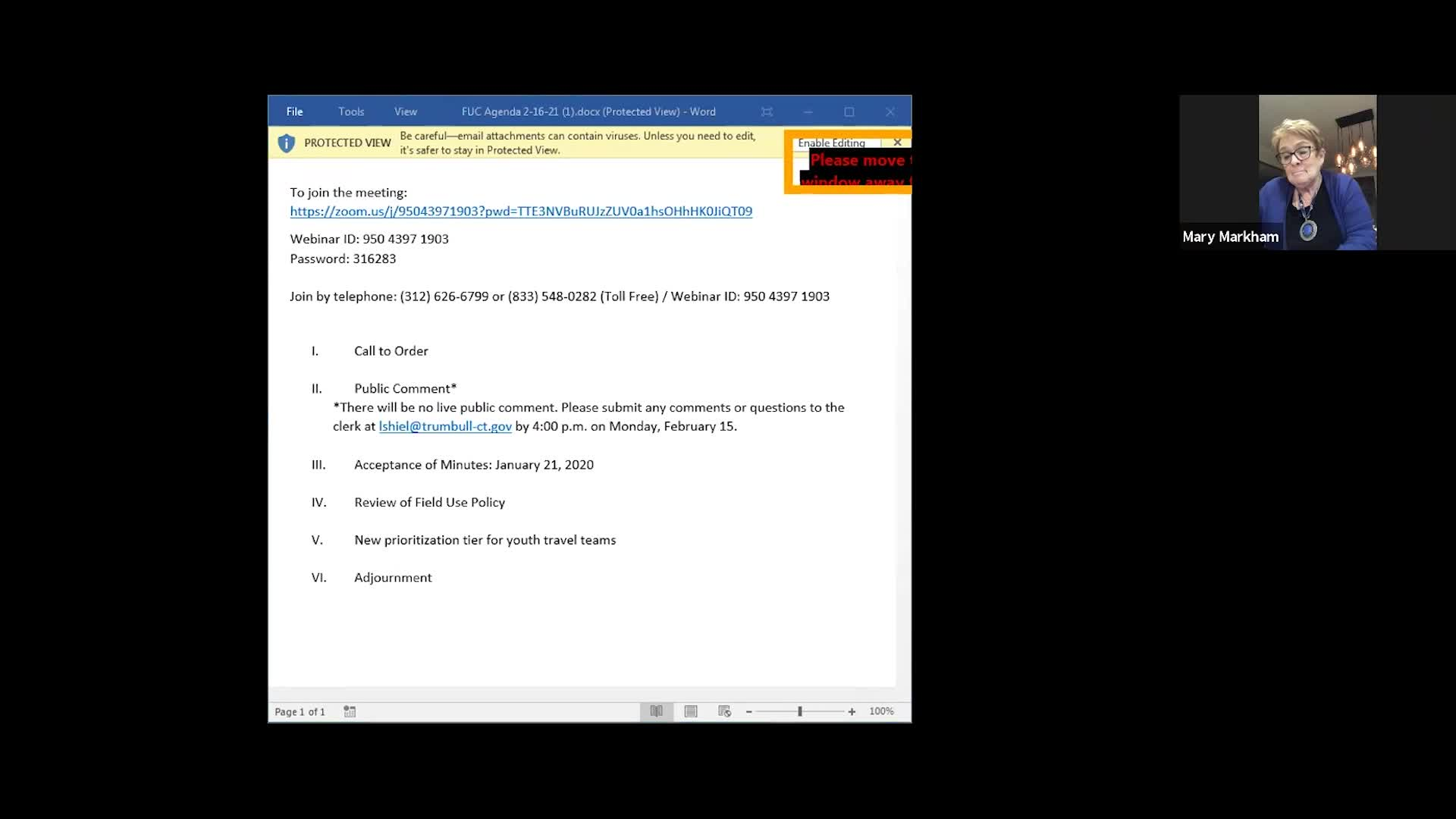 Thumbnail image for Govt:  Parks & Recreation Field Use Committee 2/16/21 Meeting
